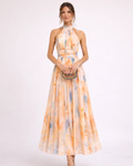Sophie – Sukienka Maxi z Wiązaniem na Szyi w Pastelowych Odcieniach