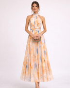 Sophie – Sukienka Maxi z Wiązaniem na Szyi w Pastelowych Odcieniach
